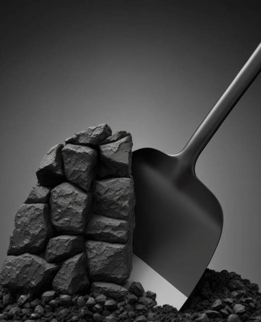 Background shovel with coal from a coal mine